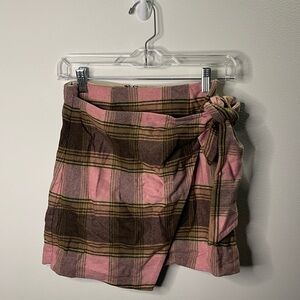 Aritzia Wilfred Dorine Wool Pink Plaid Wrap-Front Skirt Winter Valentine’s Day